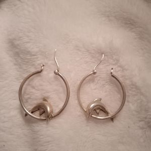 Sterling silver hoop dolphin earrings